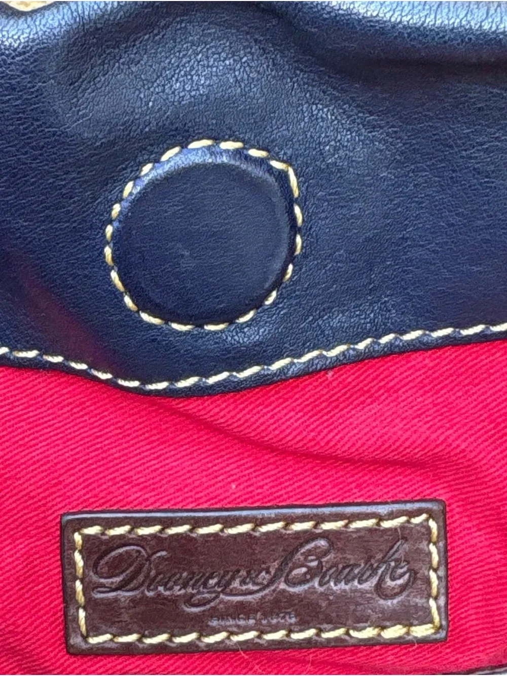 Dooney & Bourke Florentine Hobo Navy Brown Trim Red Interior